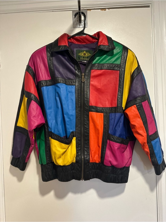 Avanti Jackets & Blazers - VTG 80s Avanti SzM vivid colorblock leather bomber jacket Oversized Boxy Slouchy